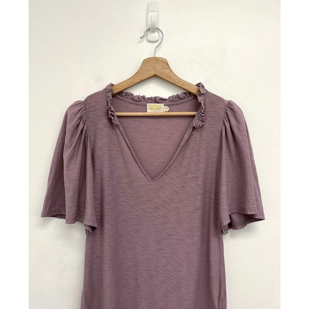 Nation LTD Tierra Flirty Flutter Sleeve V-Neck Short Sleeve Slub Cotton Tee-Med - Picture 4 of 14